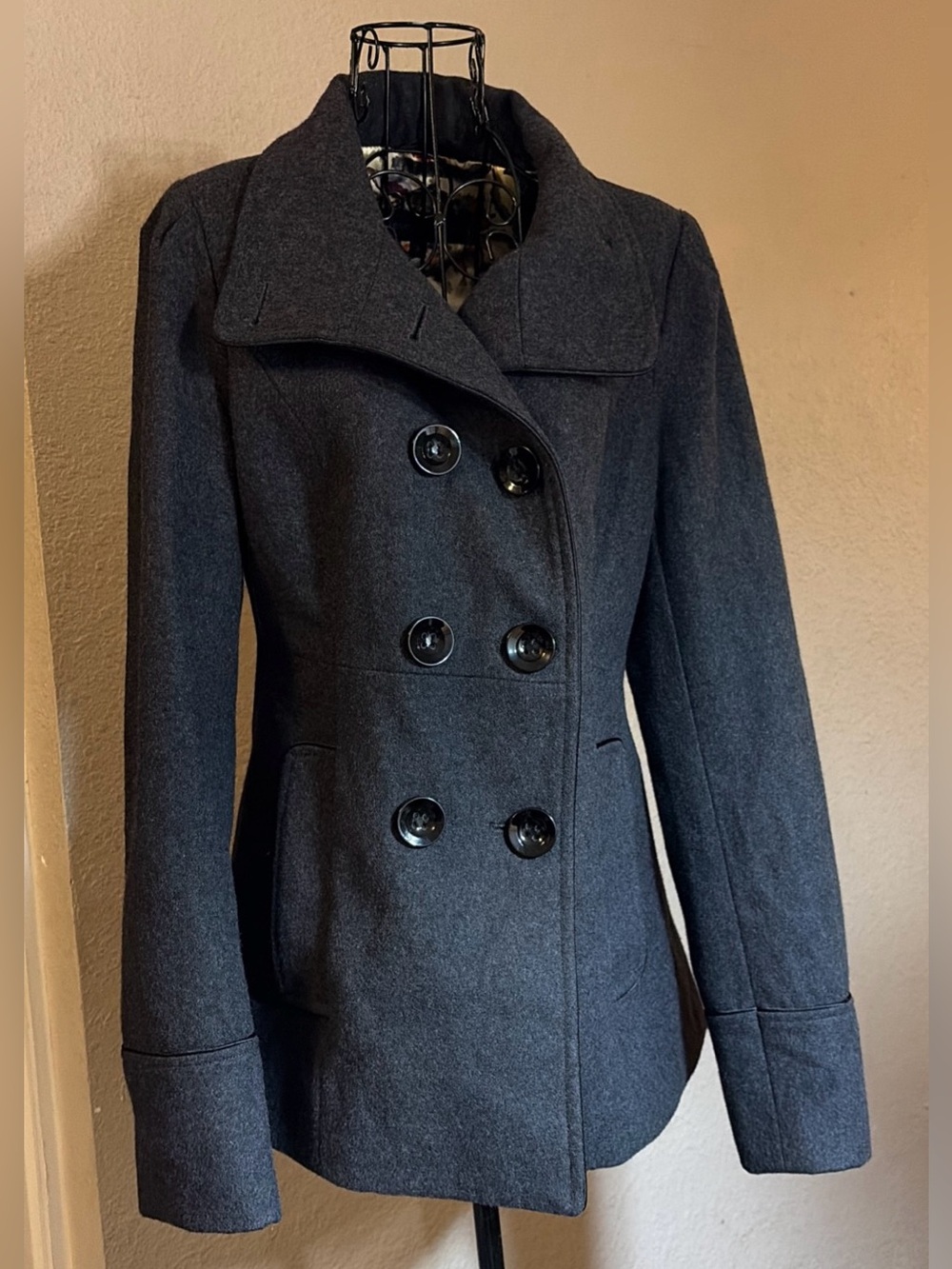 Steve Madden Size Small Woman’s Wool Blend Peacoat Jacket Double Breasted Lined